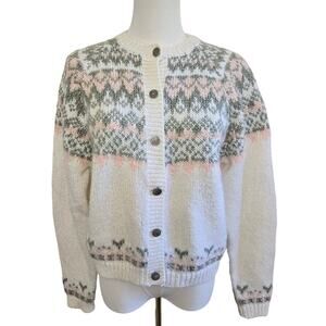 D.D. Sloane Womens Vintage Fair Isle Cardigan Sweater M Wool Grannycore Pastel